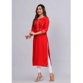 MAUKA Rayon Embroidered Straight Womens Kurti - Red ( Pack of 1 ) - None