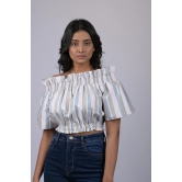 Top for women western wear stylish Grey And White Striped Off Shoulder Top (OTL-TPS1041)-Grey / M