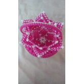 Handcrafted Pink and White Beaded Basket with Handle