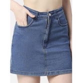 CEFALU - Blue Denim Women''s Straight Skirt ( Pack of 1 ) - None