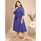 Janasya Cotton Blend Solid Midi Womens Fit & Flare Dress - Blue ( Pack of 1 ) - None