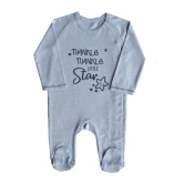 Twinkle Star Printed Blue Melange Sleeper/Full Romper with Feet (100% Cotton Interlock)