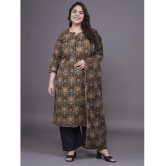 Tissu Cotton Printed Kurti With Palazzo Womens Stitched Salwar Suit - Brown ( Pack of 1 ) - None