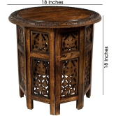 Jaipur Solid Wood Hand Carved Accent Coffee Table - 18 Inch Round Top x 18 Inch High - Antique Brown handmade table