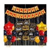 Party Propz Happy Anniversary Decoration Kit Combo with Bunting, Metallic Balloons, Black Foil Curtain, Foil Balloons 47Pcs Combo - Multi-Color