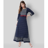 Tissu - Navy Blue Straight Cotton Women''s Stitched Salwar Suit ( Pack of 1 ) - XXL