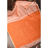 Peach Copper Tissue Linen Saree with Chunri Buttas and Tissue Pallu