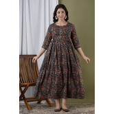 KASHVI Creation Women's Cotton Floral Printed Anarkali Maternity Feeding Kurti-Navy Blue