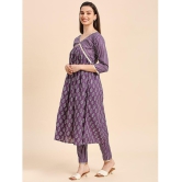 gufrina Cotton Printed Kurti With Pants Womens Stitched Salwar Suit - Purple ( Pack of 1 ) - None