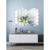 WallDaddy Mirror Stickers For Wall Pack Of 40 Hexagon Silver Color Flexible Mirror Size (10x12)Cm Each Hexagon-Free Size