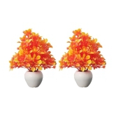 BAARIG - Orange Wild Artificial Flowers With Pot ( Pack of 2 )