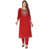 JC4U Red Rayon Kurti With Pants - Stitched Suit Single - None