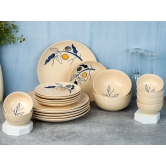 Handcrafted Stoneware Reactive Glaze Ceramic Dinner Set, 20 Pieces Serving for 6, Microwave and Dishwasher Safe, Bone-ash Free, Crockery Set for Dining and Gifting, Feather White