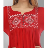 HIGHLIGHT FASHION EXPORT - Red Rayon Womens Asymmetrical Kurti ( Pack of 1 ) - L