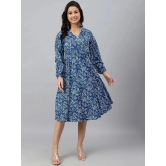 Janasya - Navy Blue Cotton Womens Fit & Flare Dress ( Pack of 1 ) - None