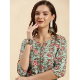 Rangita Women Sea Green Cotton Printed Knee Length Straight Kurti - None