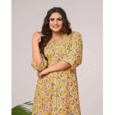 Swasti Cotton Blend Printed Front Slit Womens Kurti - Yellow ( Pack of 1 ) - None