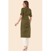 Glomee - Green Cotton Women's Front Slit Kurti ( Pack of 1 ) - None