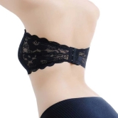 Women’s/Girl’s Lace Net Tube Bra Strapless Padded Seamless Hook Closure Bra - Black