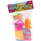 THRIFTKART - Princess Kitchen set 4 Pieces Mechanical Playset with Fridge Microwave Water Dispenser Shopping Trolley for Kids Girls Indoor Games (Not Battery Operated) (Color: Pink & Yellow)