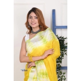 EXCLUSIVE! Handmade Tie and Dye Cotton Lime Yellow- Green Saree By Women Weavers