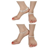 AanyaCentric Combo of 2 Pair Silver Plated White Metal Indian Traditional Ethnic Payal Anklets - Silver