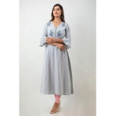 MAUKA - Silver Cotton Women''s Flared Kurti ( Pack of 1 ) - None