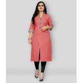 Rangrasiya - Pink Cotton Women's Front Slit Kurti ( Pack of 1 ) - XXL