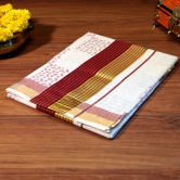 Kerala Cotton Kasavu Saree with Floral Prints-Maroon