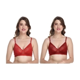 Kiran Enterprises Red Net Non Padded Womens Everyday Bra ( Pack of 2 ) - None