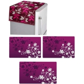 Fabolic Polyester Floral Printed Fridge Mat & Cover ( 93 53 ) Pack of 4 - Purple - Purple