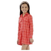 Kids Cave shirt dress for girls fit and flare Knee length fabric rayon check print (Color_Orange, Size_3 Years to 12 Years) - None