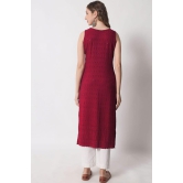 SHOPPING QUEEN Maroon Rayon Embroidered Women's Straight Kurta