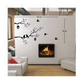 Asmi Collection Birds Family on a Purple Tree Branch Wall Sticker ( 75 x 128 cms )