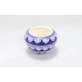 Khurja Pottery Indoor Pot Apple Shape Navy Blue Colour Medium Size 4 Inches