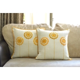 Cotton Linen Crochet Sunflowers Cream Color Cushion Cover - 16”x16” Size