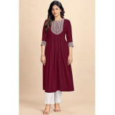 Glomee Rayon Embroidered Nayra Women's Kurti - Maroon ( Pack of 1 ) - None