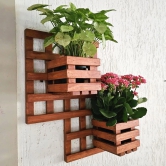 BARISH - Wall Mounted Planter - Square Double | Handcrafted with Rubberwood | Indoor Hanging Planter with Wall Mount Stand 18 x 18 x 6 Inches