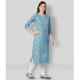 Divena - Blue Cotton Blend Womens Straight Kurti - M