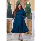 PrettyPlus by Desinoor.com Rayon Solid Midi Womens Fit & Flare Dress - Teal ( Pack of 1 ) - None