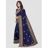 Om Shantam Sarees - Navy Blue Silk Blend Saree With Blouse Piece ( Pack of 1 ) - Navy Blue