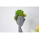 Human Thinking Showpiece Cum Table Planter : Grey