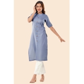 Glomee - Grey Cotton Womens Front Slit Kurti ( Pack of 1 ) - None