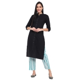 Black Cotton Kurta Blue Striped Pants Kurta-L