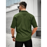 Stripe Textured Olive Half Sleeve Shirt-L / Olive