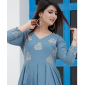 Steel Blue Hand Block Printed Anarkali Set Blue M