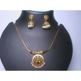 Traditional Indian Gold Plated Laxmi Pendant Set with Earrings