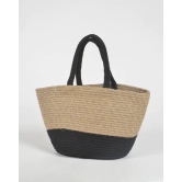 Black Beige Jute Tote Bag