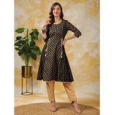 Rangita Women Black Rayon Ethnic Printed Calf Length A-Line Kurti - None