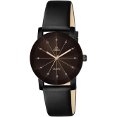 Septem Black Leather Analog Mens Watch